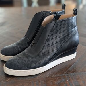 Black Perforated Wedge Sneakers